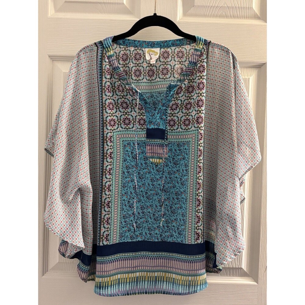 Fig And Flower Boho Patchwork Blouse Womens Dolman Sleeve Lightweight Festival‎